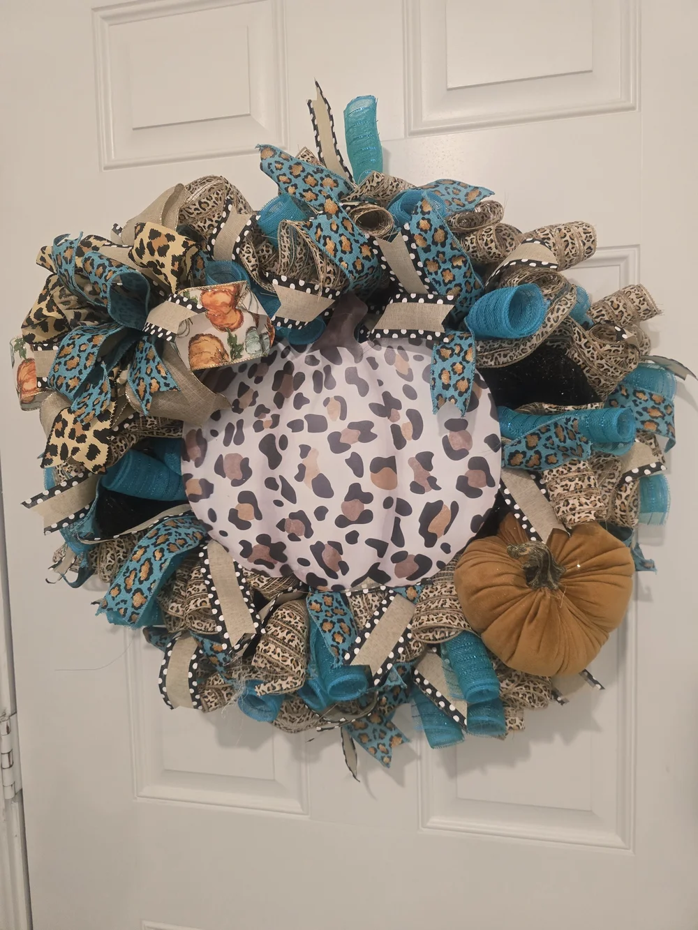 Turquoise & Leopard Print Decorative Fall Wreath